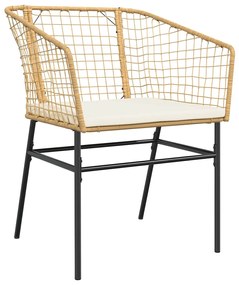 Conjunto jantar jardim 9 peças almofadas vidro vime PE castanho