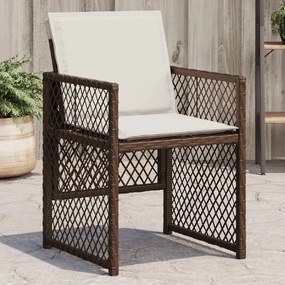 Cadeiras de jardim com almofadões 4 pcs vime PE castanho