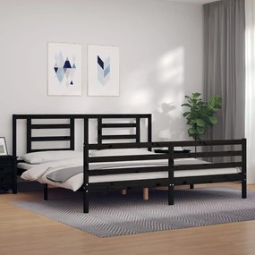 vidaXL Estrutura de cama com cabeceira 200x200 cm madeira maciça preto