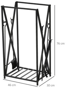 Prateleira para lenha com 4 ferramentas Carga 100 kg Aço 46x30x76 cm Preto