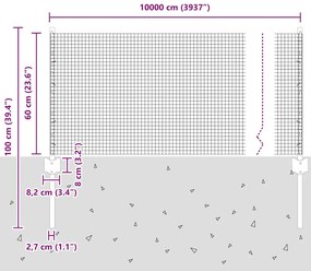 Cerca de Arame Soldado com 44 Postes U Verde 0,6x100 m Aço