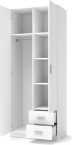 Roupeiro Cirveso 112, Branco brilhante, Branco, 205x80x52cm, 76.4 kg, Portas para roupeiro: Com dobradiças, Número de prateleiras: 5, Número de prateleiras: 5