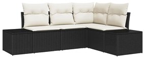 Conjunto de Sofá de Jardim em 4 Peças com Almofadas Pretas em Rattan
