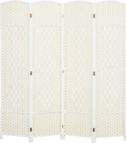 Biombo interior de madeira com 4 painéis, divisória dobrável para sala de estar ou quarto, 180 x 180 cm, branco