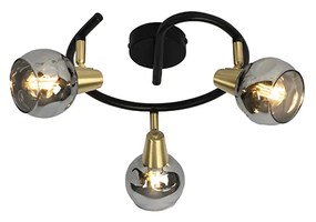 Plafon Art Deco preto 44,5cm vidro fumê 3-luzes - VIDRO Art Deco