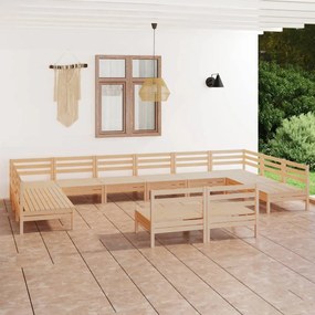 12 pcs conjunto lounge de jardim pinho maciço