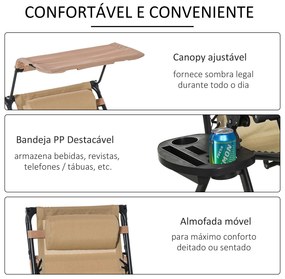 Espreguiçadeira de balanço de jardim dobrável reclinável com toldo de proteção solar Estrutura de aço 120x67x102 cm Bege escuro