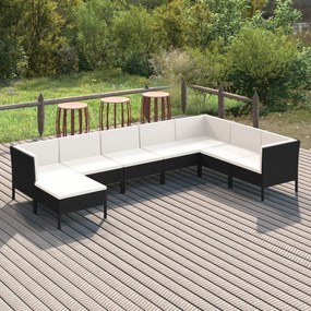 vidaXL 8 pcs conjunto lounge de jardim c/ almofadões vime PE preto
