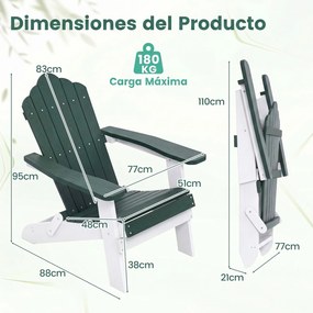 Cadeira Adirondack Dobrável, 88 x 77 x 95 cm, Apoios de Braços Largos, Verde Escuro