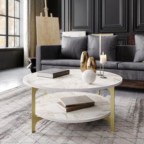 Mesa de Centro Versy – Dourado e Branco – 90x90x36,8 cm