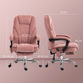 Cadeira de escritório com massagem e aquecimento, altura ajustável, encosto reclinável, comando à distância e apoio para os pés retrátil, cor rosa