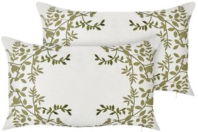 Conjunto 2 almofadas decorativas padrão floral em algodão verde e branco 30 x 50 cm ZALEYA Beliani