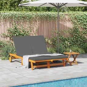 Chaise Longue Dupla vidaXL com Rodas e Almofada em Madeira Sólida de Acácia