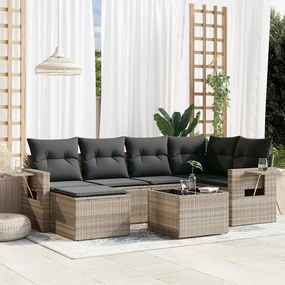 vidaXL 7 pcs conj. sofás jardim com almofadões vime PE cinzento-claro