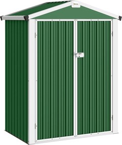 Outsunny Abrigo de Jardim Exterior 1,1 m² 133x87x178 cm com Portas Duplas Telhado Inclinado e Luvas Verde | Aosom Portugal