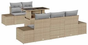 Conjunto de Sofá de Jardim de 6 Peças com Almofadas Bege em Polyrattan