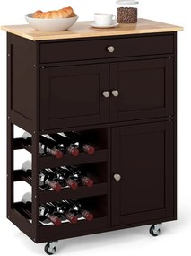 Carrinho de cozinha 67 x 37 x 86,5 cm com gavetas e prateleira castanho
