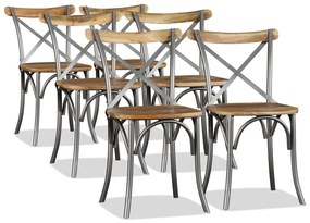 274909 vidaXL Cadeiras de jantar 6 pcs madeira mangueira maciça + encosto aço