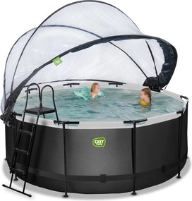 Piscina Redonda Black Leather ø360x122cm com bomba de filtro de areia e cobertura cúpula - preta