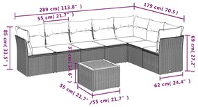 8 pcs conjunto sofás de jardim com almofadões vime PE preto