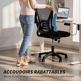Cadeira de escritório ergonómica 59,5 x 56 x 103 cm, cadeira de escritório em malha, braços rebatíveis, altura ajustável, preta