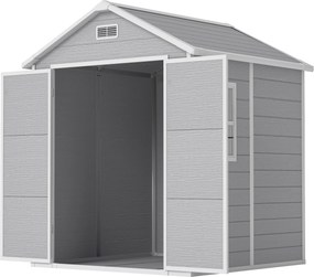 Abrigo de Jardim em Resina 182x151x219 cm com Piso Janela Ventilação Portas Duplas Cinzento