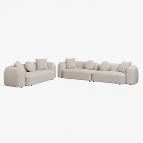Conjunto De Sala Com Sofá Modular De 2 Peças E Sofá De 3 Lugares Em Chenille Coco Chenille Grossa Branca - Sklum