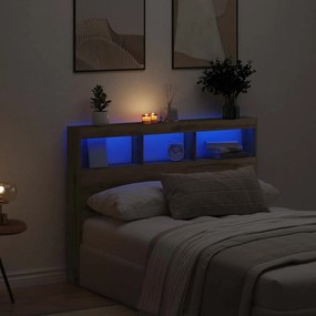 vidaXL Armário cabeceira c/ luzes LED 140x17x102 cm carvalho artisiano