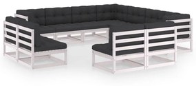 vidaXL 11 pcs conj. lounge de jardim c/ almofadões pinho maciço branco