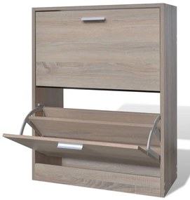 Sapateira com 2 compartimentos em madeira, aparência carvalho