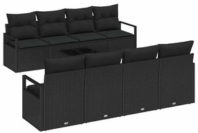 Conjunto de sofá de jardim com 9 peças e almofadas pretas de rattan