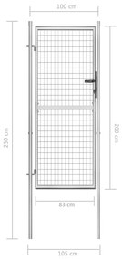 Portão de jardim em aço galvanizado 105x250 cm prateado