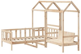 Conj. de sofá-cama e banco c/ telhado 90x190 cm pinho maciço