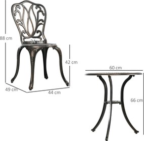 Conjunto de jardim de 2 lugares com 2 cadeiras + mesa redonda em estilo retro, em alumínio fundido e bronze