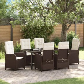 vidaXL Conjunto de Jantar de Jardim com 7 Peças e Almofadas Marrom Rattan Polietileno