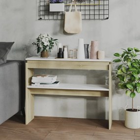 vidaXL Mesa consola 102x30x80 cm contraplacado branco/carvalho sonoma