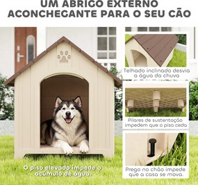 Casota para Cães Exterior Extragrande em Plástico com 2 Janelas, Base Elevada e Estacas Bege