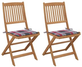 vidaXL Cadeiras de jardim dobráveis c/ almofadões 2 pcs acácia maciça