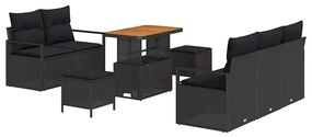 Conjunto de Sofá de Jardim vidaXL 8 Peças com Almofadas Preto Rattan P