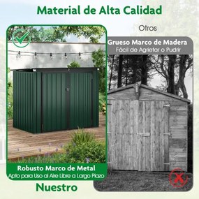 Abriigo Jardim com fechadura e duas aberturas, 2 portas, estrutura em metal para quintal, 172 x 95,5 x 130 cm, verde