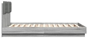 Estrutura de cama c/ cabeceira/luzes LED 120x190cm cinza sonoma