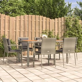 vidaXL 7 pcs conjunto de jantar p/ jardim c/ almofadões vime PE cinza