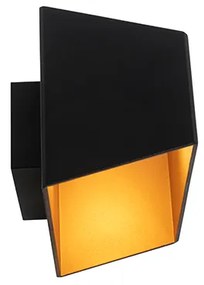 Candeeiro de parede moderno preto com interior dourado retangular - Alone