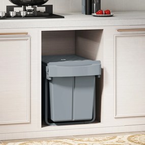 Balde do Lixo Sob o Balcão Balde do Lixo de Cozinha 2 Contentores de Reciclagem Removíveis 2 x 20 L 52x33,5x41 cm Cinzento