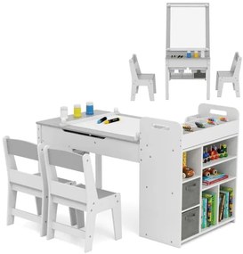 Conjunto de mesa de arte infantil e 2 cadeiras com rolo de papel e prateleiras de armazenamento - Natural