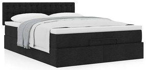 Cama otomana com colchão 140x200 cm tecido preto