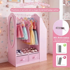 Armário Infantil com Espelho, 81 x 37 x 108 cm, Arrumação Multifuncional, Rosa