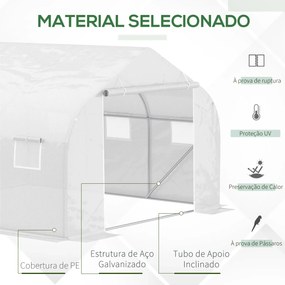 Estufa Tipo Túnel 445x299x200cm com Porta Enrolável 6 Janelas Estufa para Cultivo de Plantas Verduras Branco