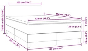Cama box spring colchão LED 120x190cm couro artif. cinza-escuro