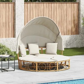 vidaXL Cama lounge de exterior c/ toldo e almofadões vime PE